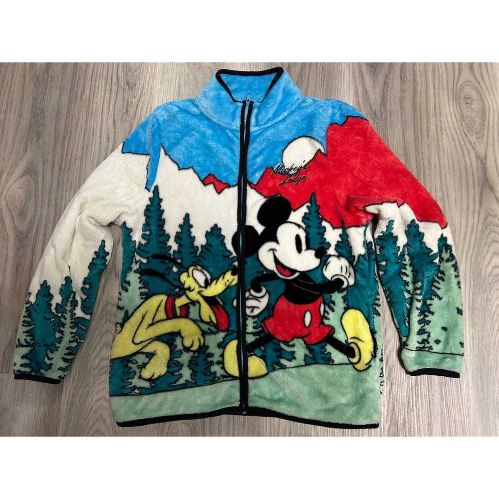 Disney Womens Mickey's Lodge Fleece Jacket Polyester S Multicolor Mountain Print